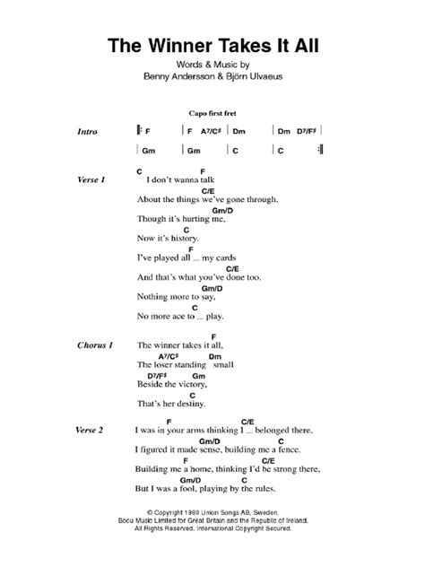 The Winner Takes It All Lyrics by ABBA from the Easy 80s [Time Life Box Set] album - including song video, artist biography, translations and more: I don't want to talk About the things we've gone through Though it's hurting me Now it's …